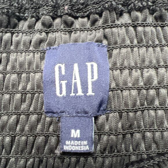 GAP Black Velvet Smocked Peplum Top Women's Medium Whimsygoth Peasant - Picture 3 of 7